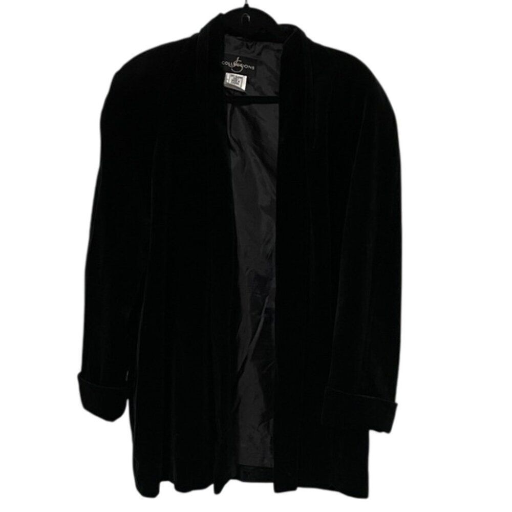 Js Collection Vintage Black Velvet Mid Length Jacket Coat Womens Size Large